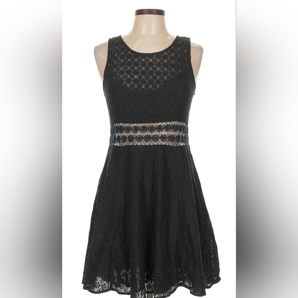 FREE PEOPLE Black Lace Cut Out Fit & Flare Dress - Size M - Excellent Condition